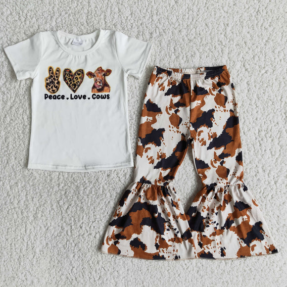 Promotional Cows Girls Short Sleeve+Trousers Sets