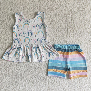 Promotional Rainbow Stripes Girls Shorts Sets