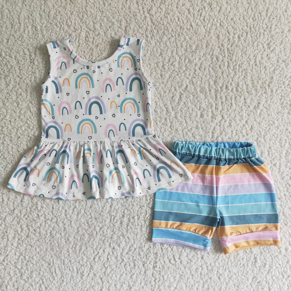 Promotional Rainbow Stripes Girls Shorts Sets