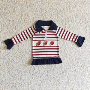 Football Red Stripe Navy Polo Girls Long Sleeve Top