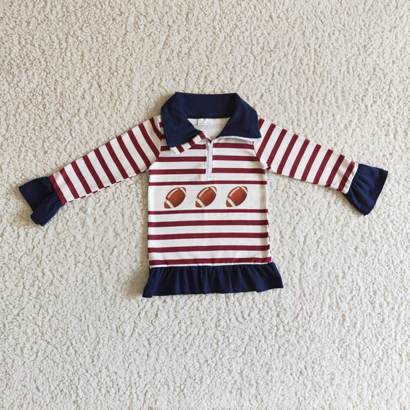Football Red Stripe Navy Polo Girls Long Sleeve Top