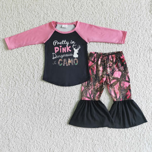 Promotional Pretty Pink Camo Jungle Girls Long Sleeve+Trousers Sets