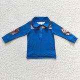 Promotional Howdy Cowboy Hat Blue Polo Boys Long Sleeve Top