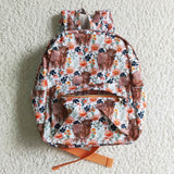 Highland Cow Orange Floral White Backpack