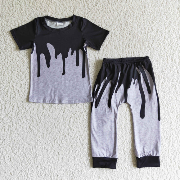 Promotional Black Gray Boys Short Sleeve+Trousers Sets