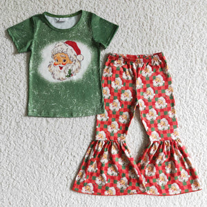 Santa Red Green Plaid Girls Christmas Outfits