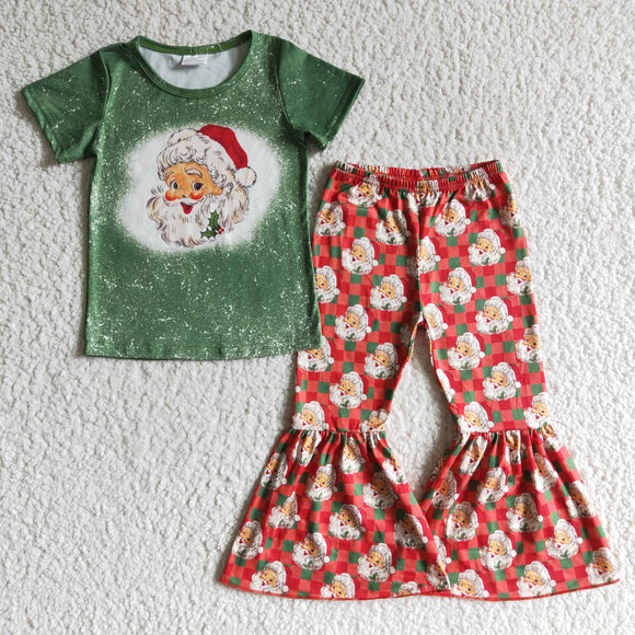 Santa Red Green Plaid Girls Christmas Outfits