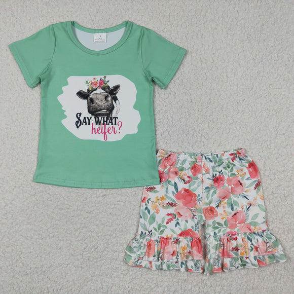 Promotional Floral Heifer Girls Shorts Sets