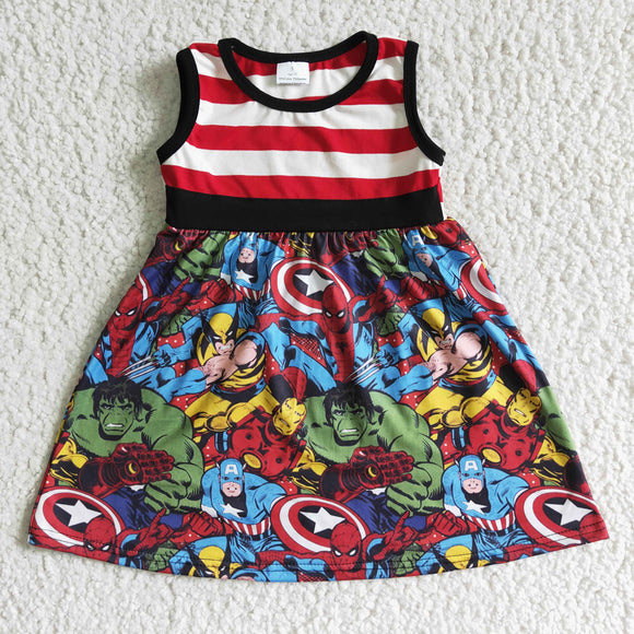 Promotional Cartoon Red Stripe Girls Sleeveless Dress