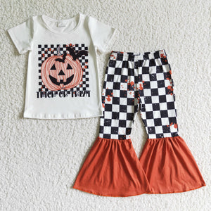 Pumpkin Black White Plaid Girls Halloween Outfits