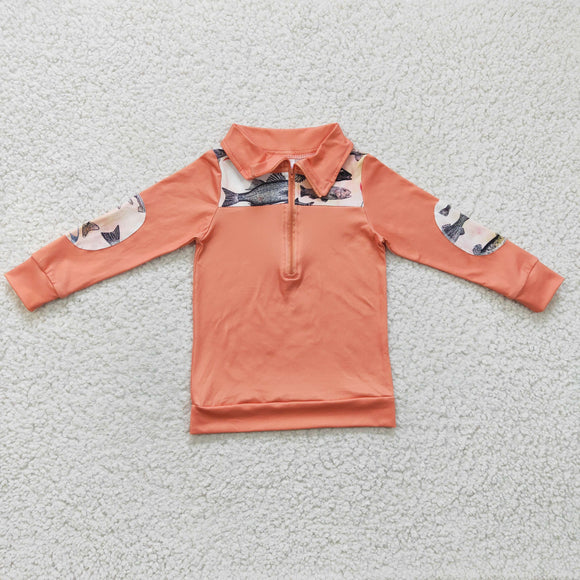 Promotional Fishing Love Orange Polo Boys Long Sleeve Top