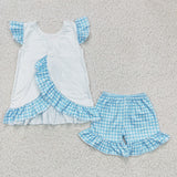 Tractor Carrots Sky Blue Plaid Girls Easter Outfits