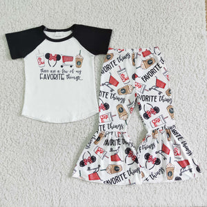Promotional Cartoon Favorite Thing Girls Short Sleeve+Trousers Sets