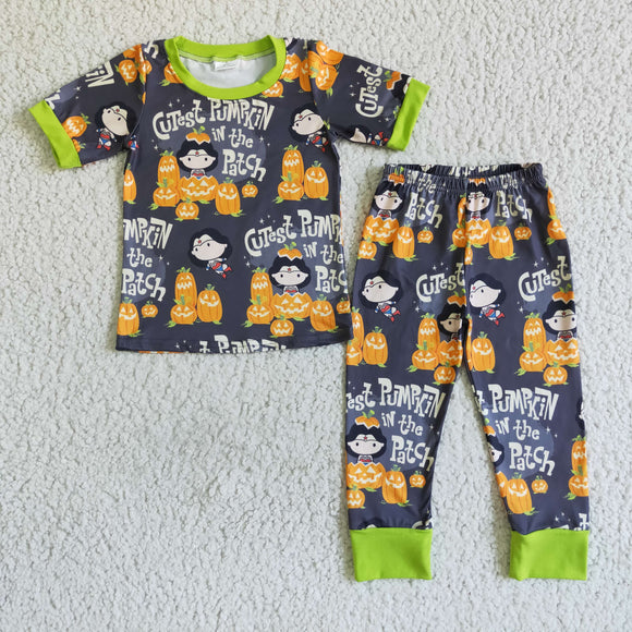 Promotional Cutest Pumpkin Green Black Kids Halloween Pajamas