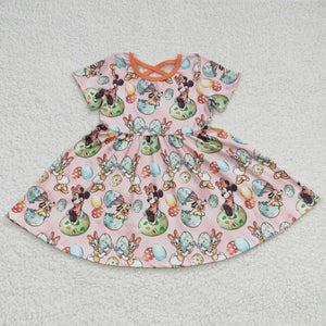Promotional Cartoon Eggs Orange Pink Girls Easter Dress