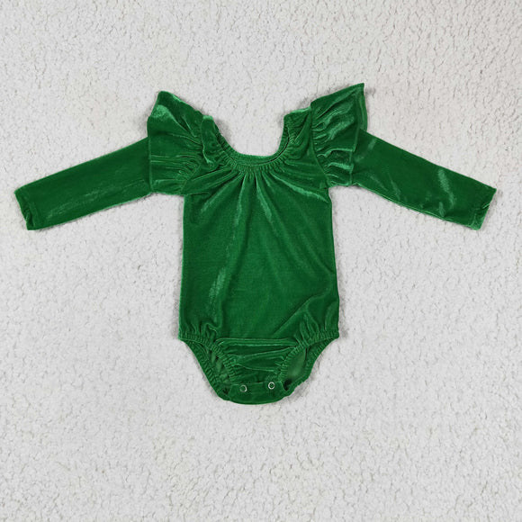 Solid Green Ruffles Girls Fall Romper
