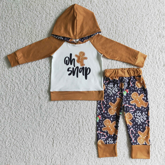 Gingerbread Oh Snap Letters Brown Hoodie Sets Boys Christmas Outfits