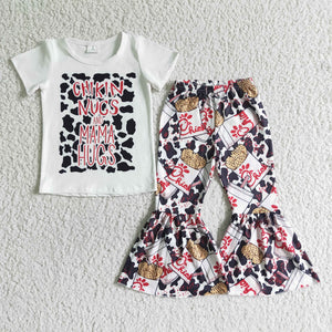 Promotional Mama Hugs Food Cow Print Girls Short Sleeve+Trousers sets