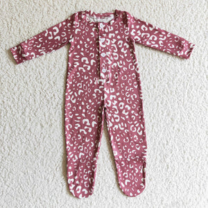 Promotional Red Leopard Print Buttons Girls Fall Romper