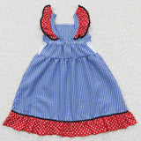 Promotional Flag Blue Plaid Polka Dots Red Ruffles Girls 4th of July Dress