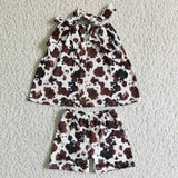 Promotional Cow Print Bows Girls Shorts Sets