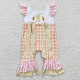 Bunny Carrot Plaid Stripe Bow Girls Easter Romper