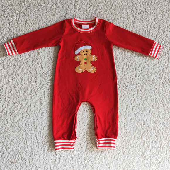 Gingerbread Red Stripe Boys Christmas Romper