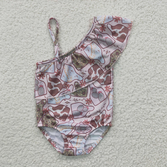 Cactus Floral Pink Girls Swimsuits