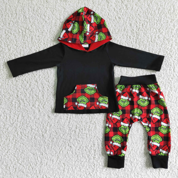 Cartoon Black Hoodie Sets Boys Christmas Outfits