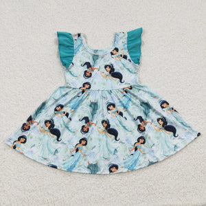 Promotional Cartoon Princess Blue Girls Flutter Sleeve Dress