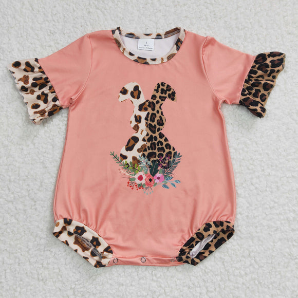 Leopard Print Bunny Pink Girls Easter Romper