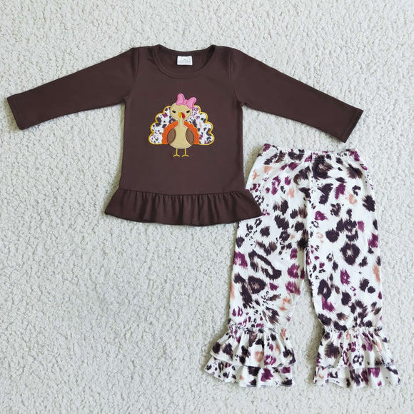 Promotional Turkey Leopard Print Brown Girls Thanksgiving Outfits