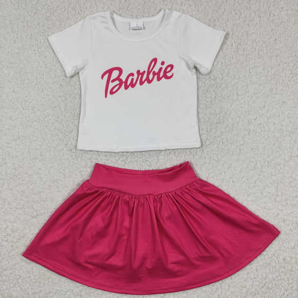 Cartoon Dolls White Hot Pink Girls Skirt Sets