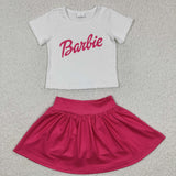 Cartoon Dolls White Hot Pink Girls Skirt Sets