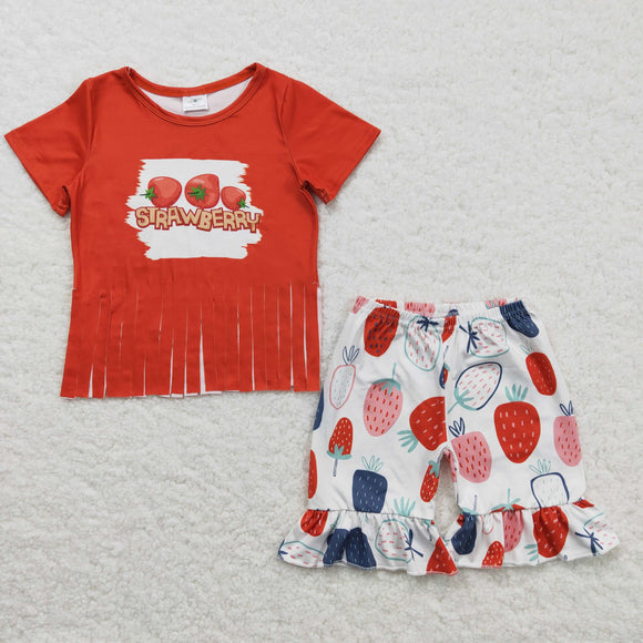 Promotional Red Tassels Strawberry Girls Shorts Sets