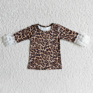 Leopard Print Lace Girls Long Sleeve Top