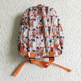 Highland Cow Orange Floral White Backpack