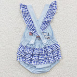 Truck Dog Blue Plaid Girls 4th of July Romper