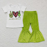 Green Velvet Cartoon Girls Christmas Outfits