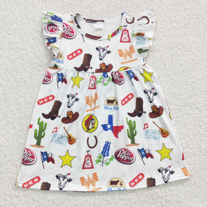 Cow Cartoon White Girls Flutter Sleeve Dress