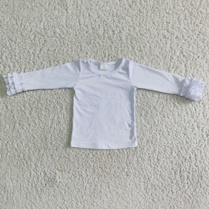 Solid White Ruffles Girls Long Sleeve Top