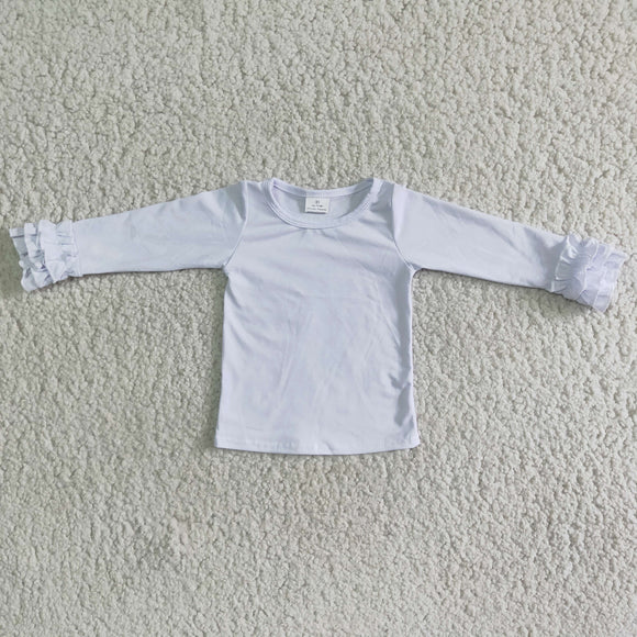 Solid White Ruffles Girls Long Sleeve Top