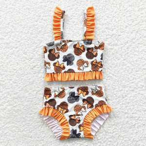Cartoon Orange Ruffles Girls Swimsuits