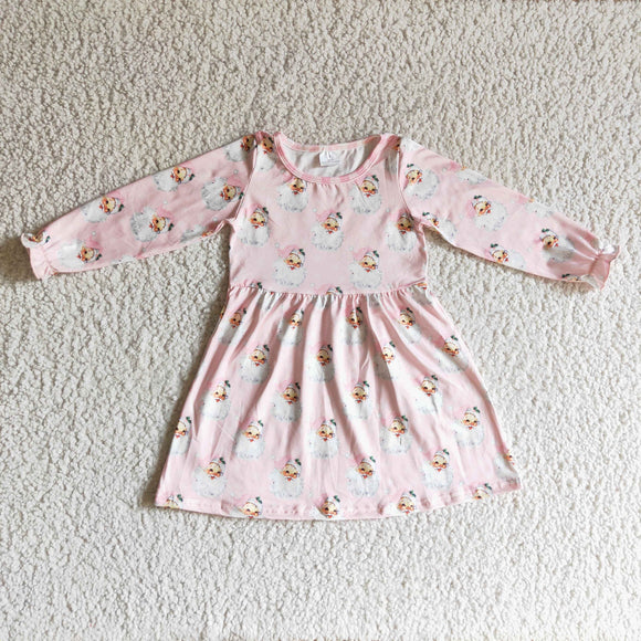Promotional Santa Pink Plaid Girls Christmas Dress