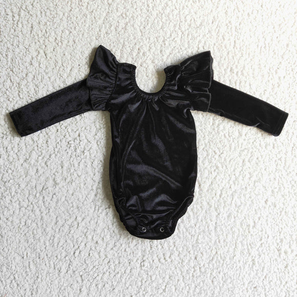 Solid Black Ruffles Girls Fall Romper