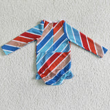Blue Red Stripes Long Sleeve Girls Swimsuits