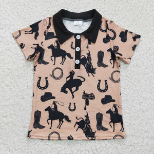 Rodeo Cowboy Brown Black Boys Short Sleeve Top