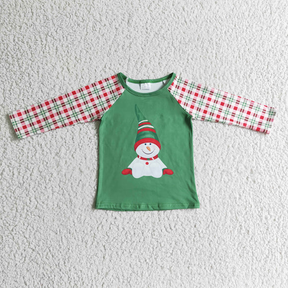 Snowman Red Plaid Green Boy Christmas Top