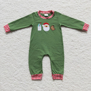 Milk Santa Cookies Red Plaid Green Boys Christmas Romper