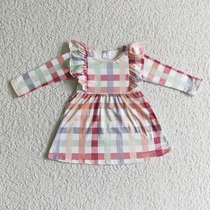 Colorful Plaid White Girls Long Sleeve Dress
